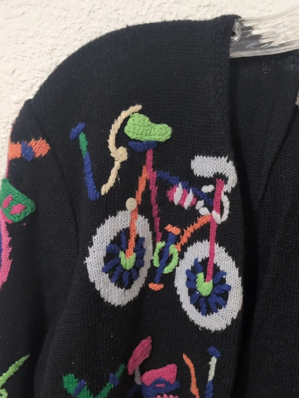 Vintage Bicycle Cardigan Embroidered 90s Novelty Sweater Black Colorful Size S - Picture 4 of 5